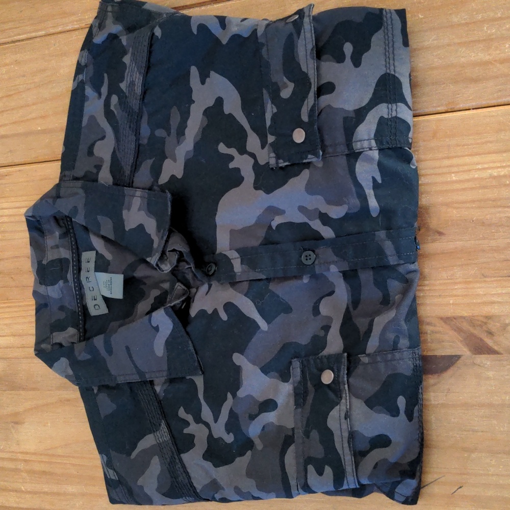 NWT Men's Decree Black/Gray Castlerock Plaid Camo Design  Button Down Shirt, XXL